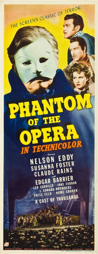 The Phantom of the Opera Movie Masterprint Poster featuring Claude Rains as Phantom, Edgar Barrier, Nelson Eddy, and Susanna Foster.