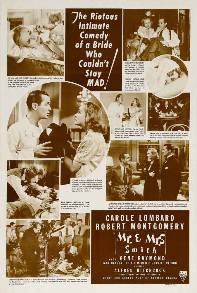 Mrs. Smith Center from Left Movie Poster Print featuring Robert Montgomery and Carole Lombard, 1941.