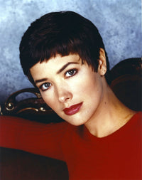Janine Turner stylish portrait photo print in red sweater.