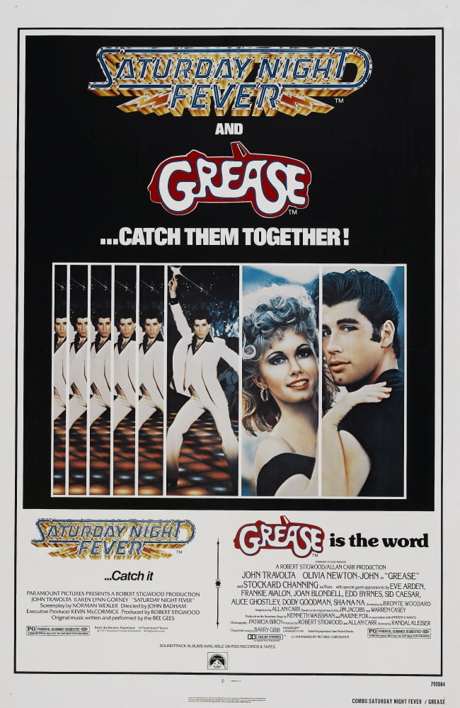 Saturday Night Fever and Grease movie poster featuring John Travolta and Olivia Newton-John