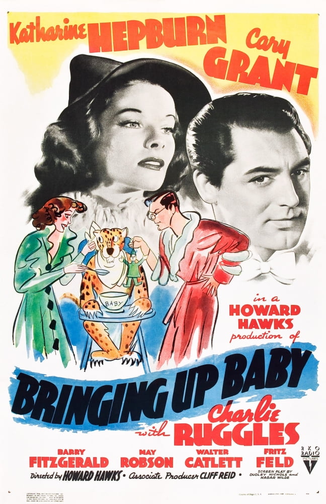 Bringing Up Baby movie poster print featuring Katharine Hepburn and Cary Grant.