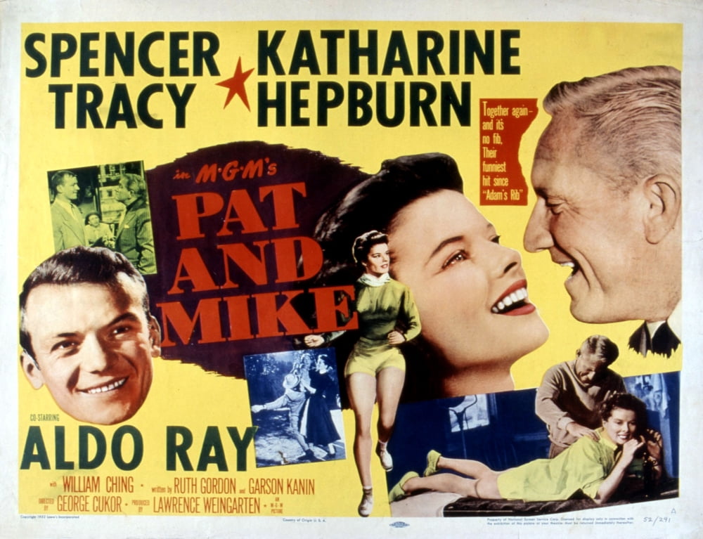 Pat and Mike 1952 movie poster print featuring Aldo Ray and Katharine Hepburn.