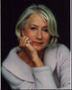 Helen Mirren portrait photo print in gray sweater, available in multiple sizes.