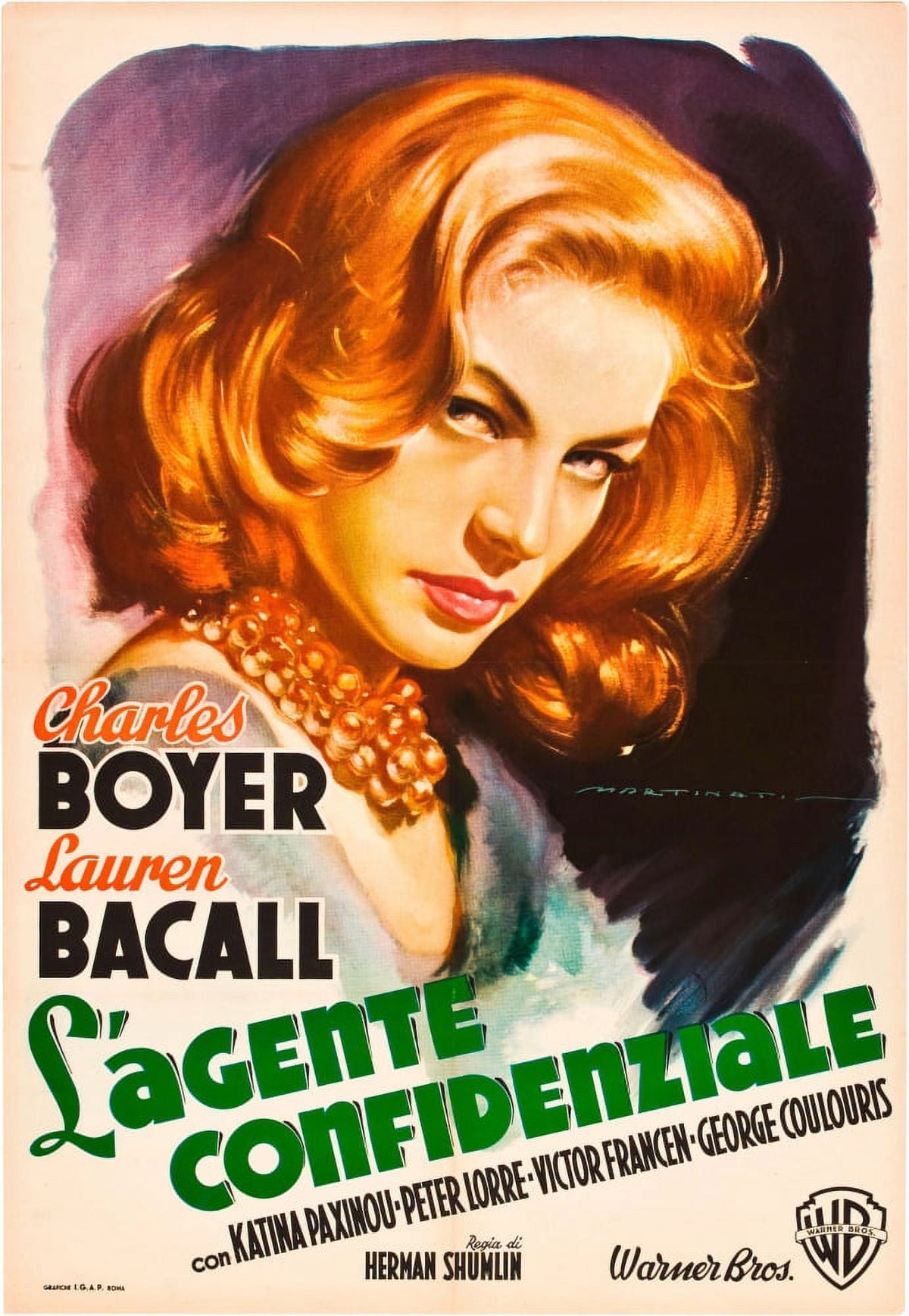 Confidential Agent movie masterprint poster featuring Lauren Bacall (1945).