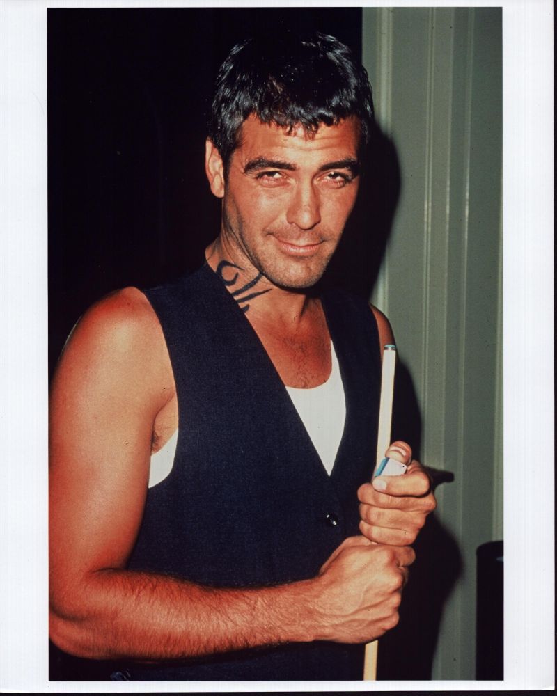 George Clooney with pool cue on set of From Dusk Till Dawn photo print.