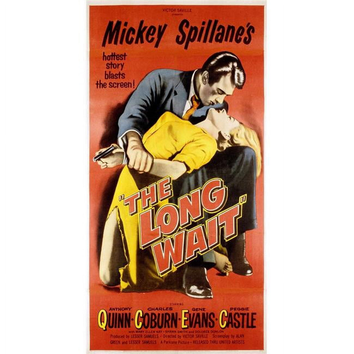 The Long Wait movie masterprint poster featuring Anthony Quinn and Peggie Castle, 11x17 inches.