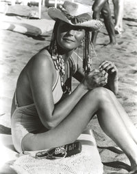 Bo Derek beach photo print in swimsuit and hat