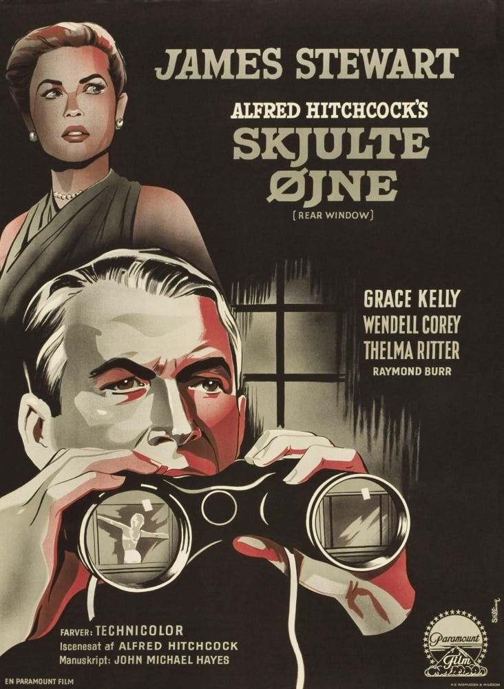 Rear Window movie poster featuring Grace Kelly and James Stewart
