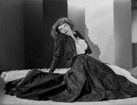 Black and white photo print of Katharine Hepburn in a black gown