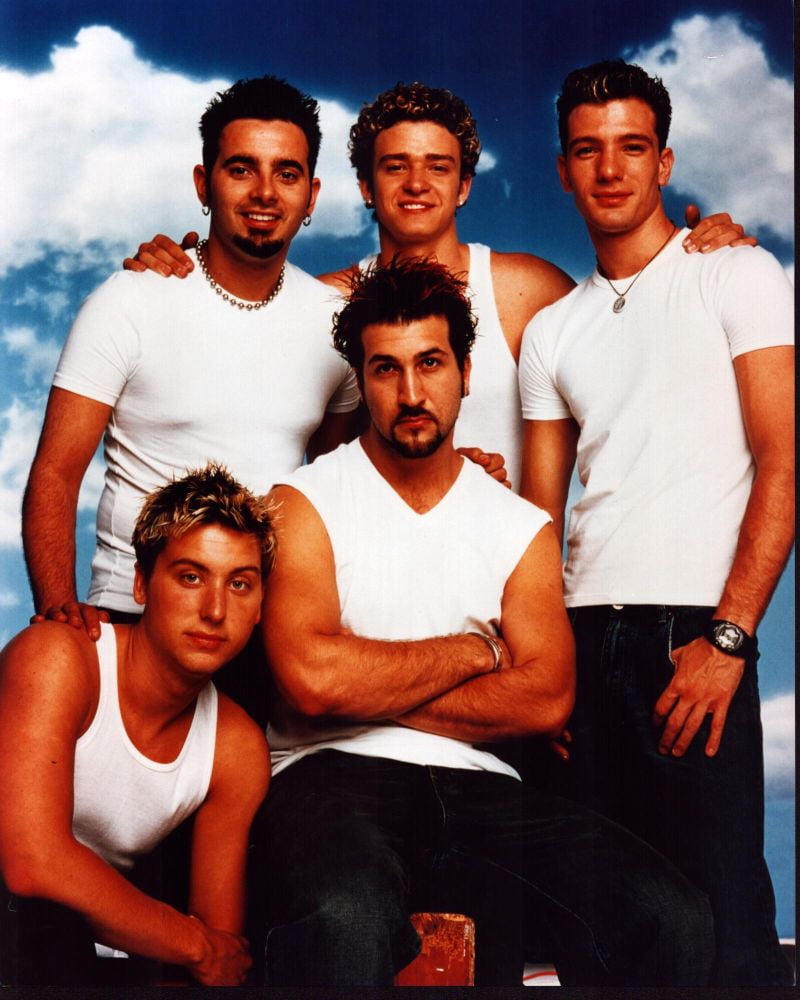 NSYNC photo print in front of clouds, available in multiple sizes.