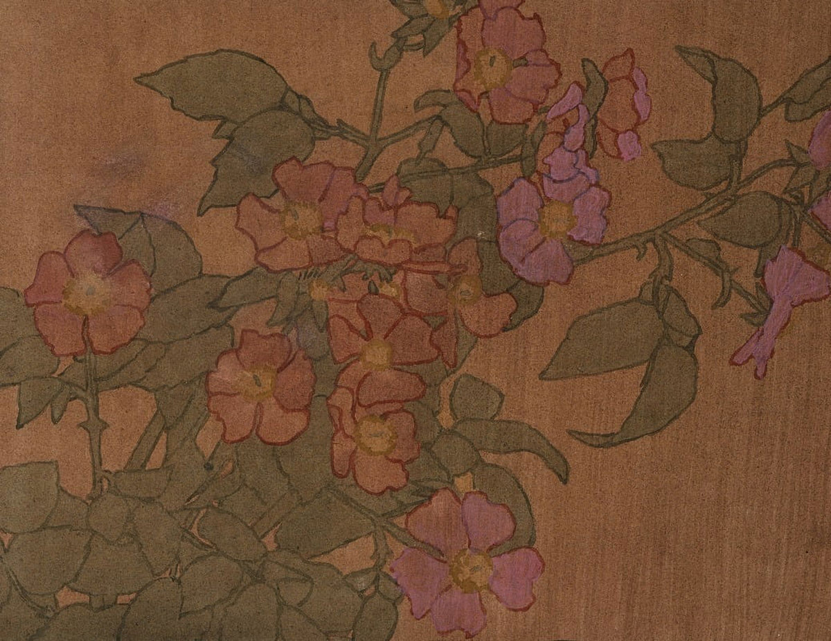 Pink Roses on Terracotta Background Poster Print by Hannah Borger Overbeck