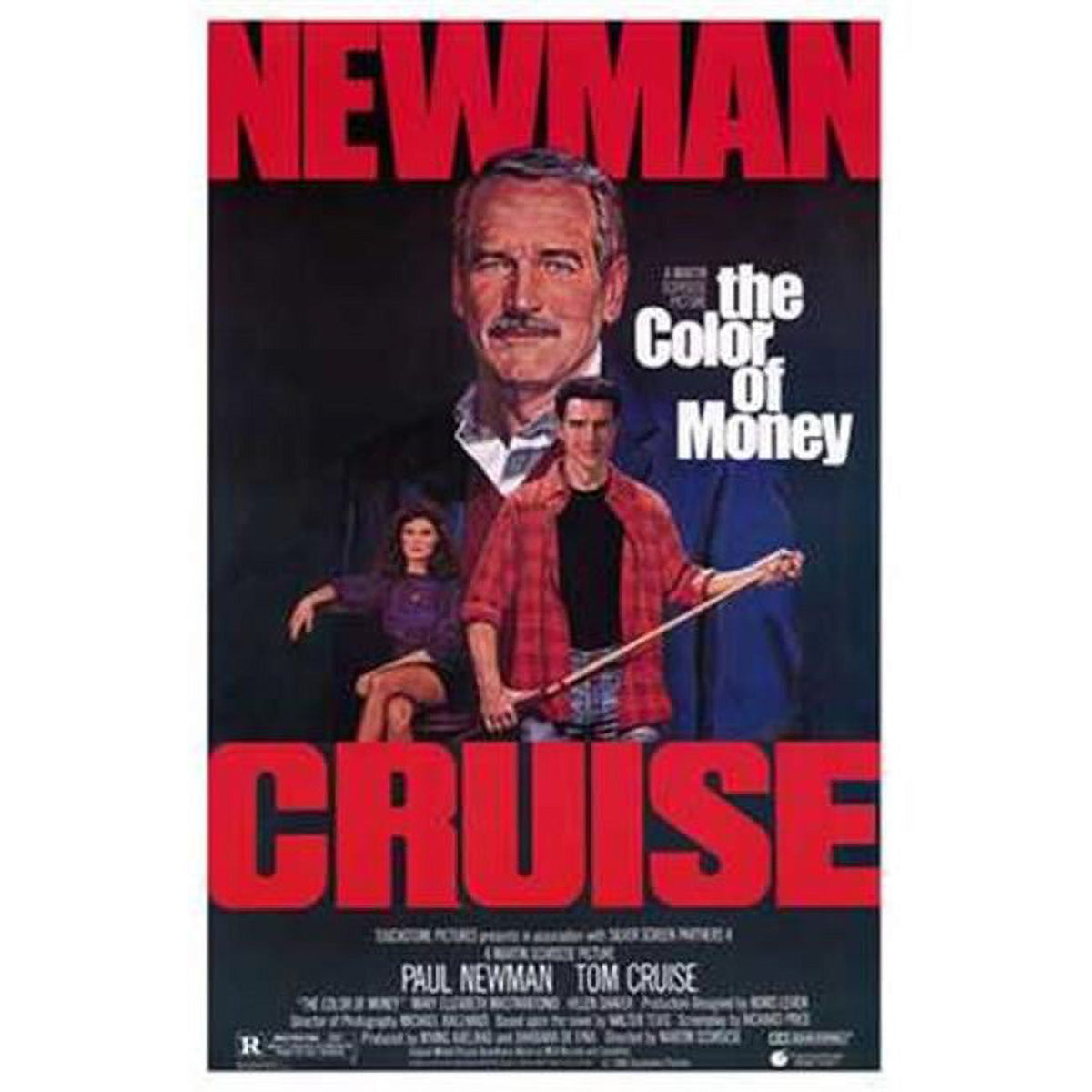 The Color of Money movie poster featuring Paul Newman and Tom Cruise in a vibrant design.
