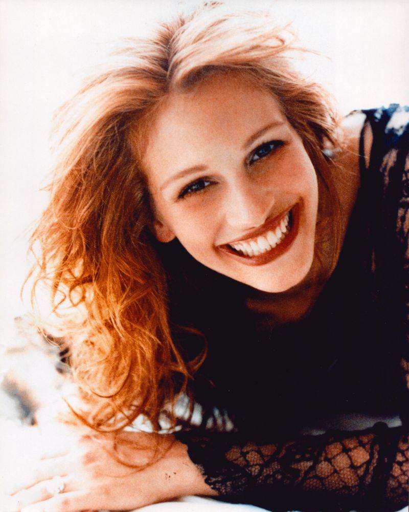 Julia Roberts smiling in a black lace top photo print