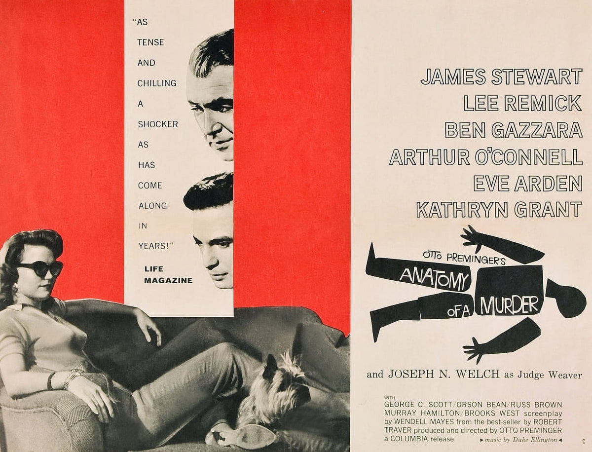Anatomy of a Murder movie poster print featuring Lee Remick and James Stewart, 1959 film.