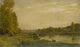Landscape on the Oise art print by Charles Francois Daubigny featuring a serene riverside scene with small figures and a moored boat.