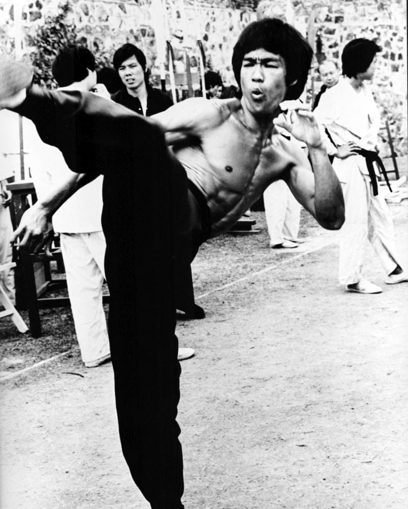 Bruce Lee High Kick Black and White Photo Print