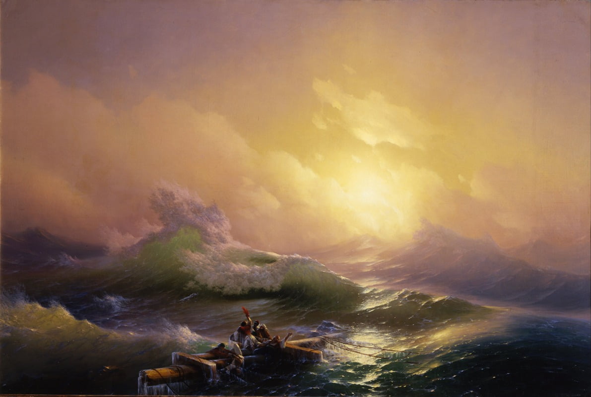 The Ninth Wave art print by Ivan Konstantinovich Aivazovsky showcasing dramatic ocean waves.