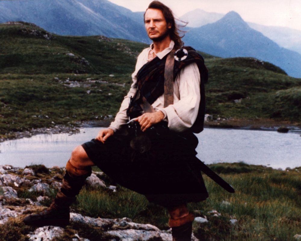Liam Neeson wearing a kilt in Rob Roy photo print.