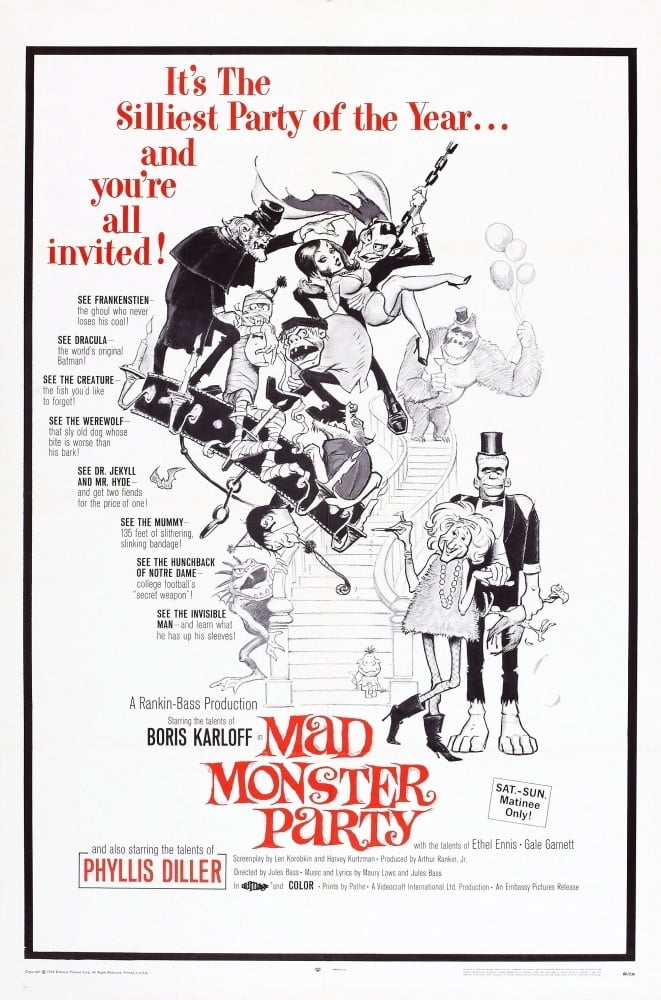 Mad Monster Party 1967 movie poster art print, vibrant retro design.