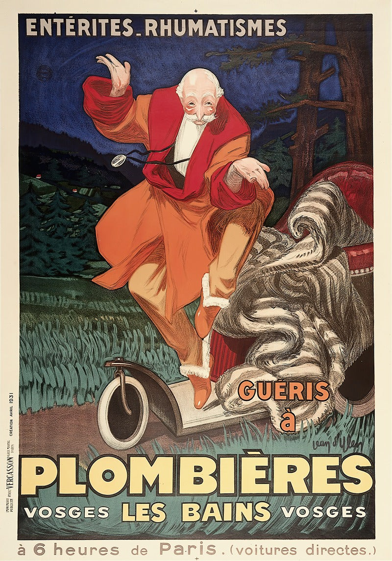 Plombières-Les-Bains vintage poster print by Leonetto Cappiello showcasing a beautiful spa town scene.