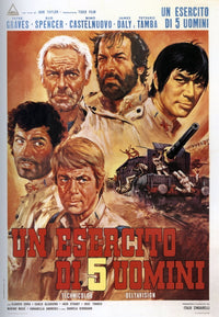 The Five Man Army movie poster masterprint featuring Nino Castelnuovo, James Daly, and Bud Spencer.