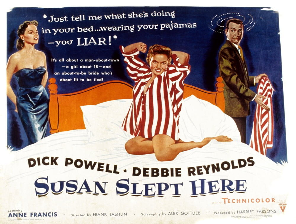 Susan Slept Here 1954 movie poster print featuring Anne Francis and Debbie Reynolds