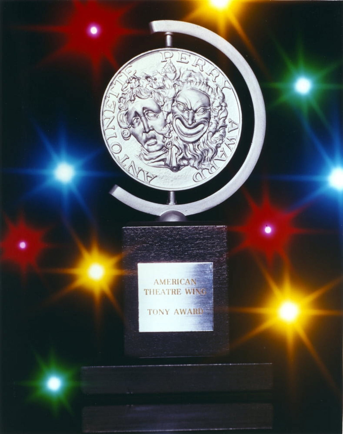 Tony Award trophy photo print with lights background