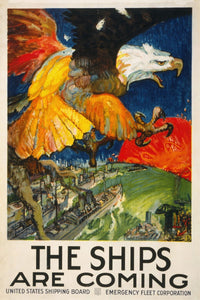 The Ships Are Coming poster print by James Henry Daugherty showcasing maritime adventure.