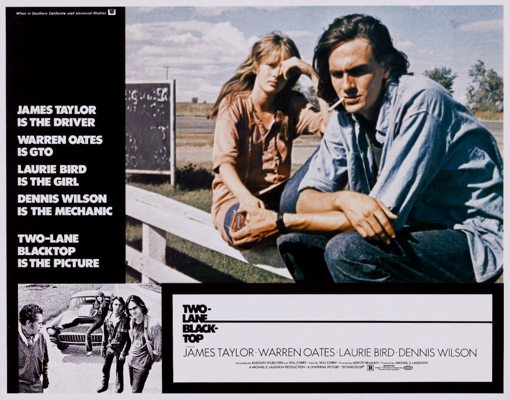 Two-Lane Blacktop movie poster featuring Laurie Bird and James Taylor from the 1971 film.