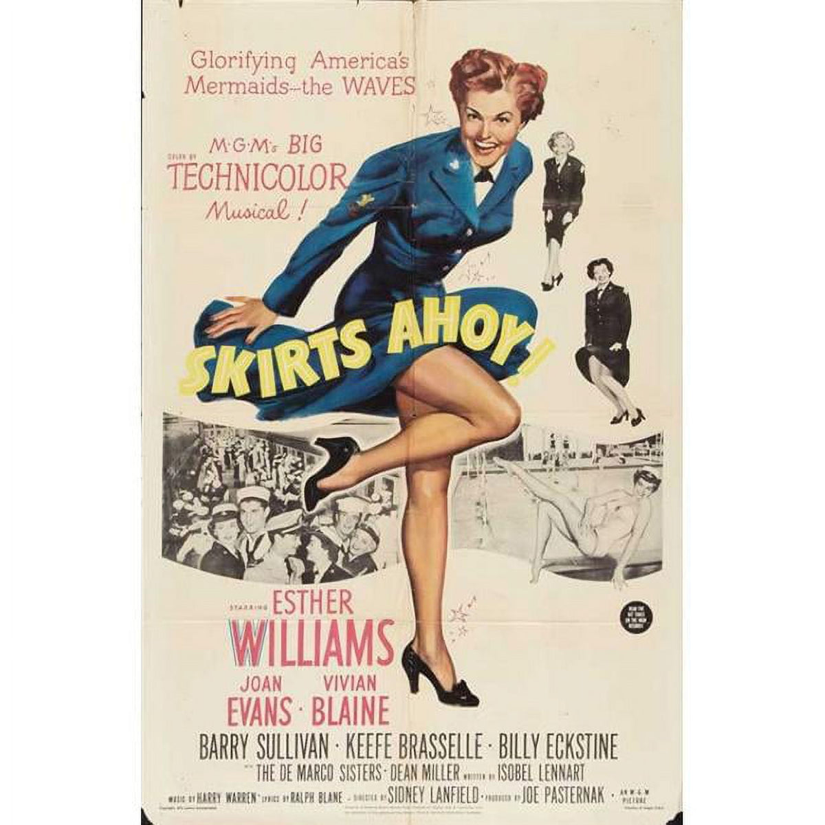 Skirts Ahoy Movie Poster Print featuring vibrant colors and classic cinema imagery.