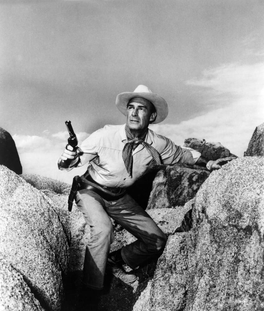 The Tall T film poster print featuring Randolph Scott, vintage style.