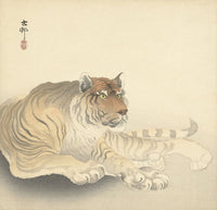 Resting Tiger Woodcut Print by Ohara Koson, Japanese art