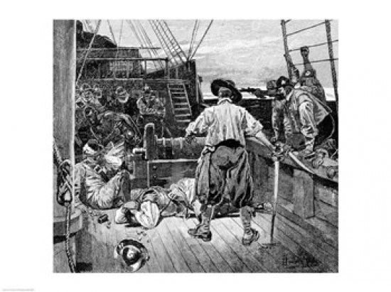 Thomas Moon Begins to Lay About Him with His Sword Poster Print by Howard Pyle