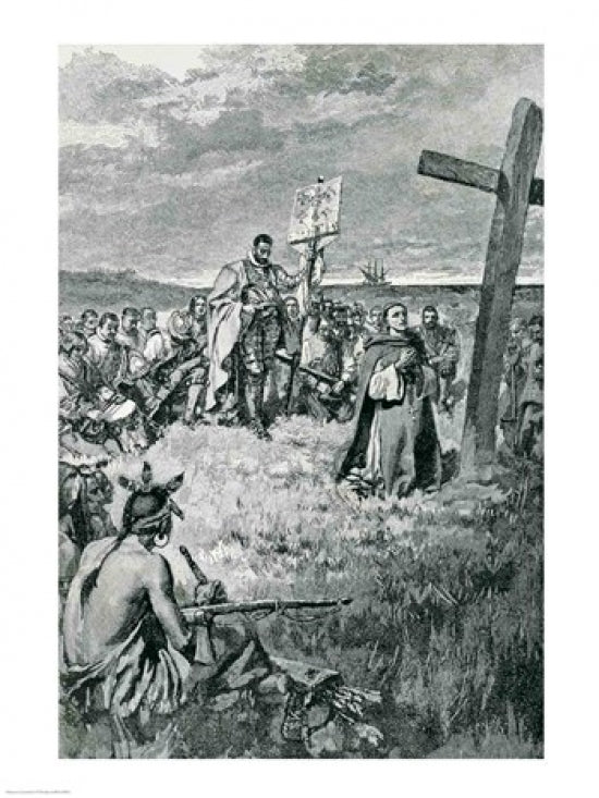 Jacques Cartier Setting Up a Cross at Gaspe Poster Print by Howard Pyle