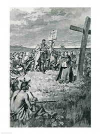 Jacques Cartier Setting Up a Cross at Gaspe Poster Print by Howard Pyle
