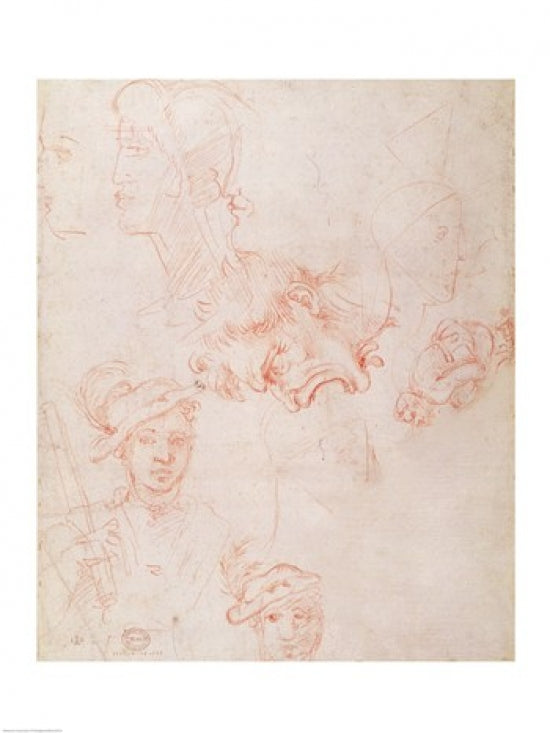 Studies of Heads Art Print by Michelangelo Buonarroti on premium paper