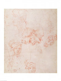 Studies of Heads Art Print by Michelangelo Buonarroti on premium paper