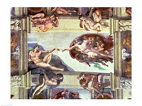 Sistine Chapel Creation of Adam poster print by Michelangelo, vibrant art for home decor.