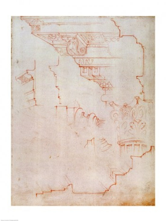 Michelangelo architectural details drawing poster print.