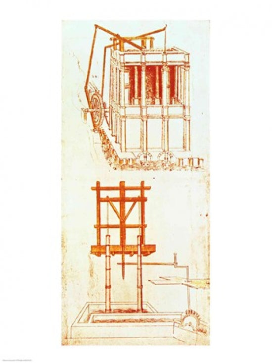 Hydraulic Water Pump for a Fountain Poster Print by Leonardo Da Vinci