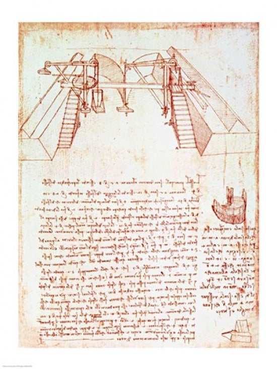Pulley System for the Construction of a Staircase Poster Print by Leonardo Da Vinci