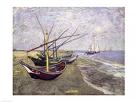 Fishing Boats on the Beach at Saintes-Maries-de-la-Mer Poster Print by Vincent Van Gogh