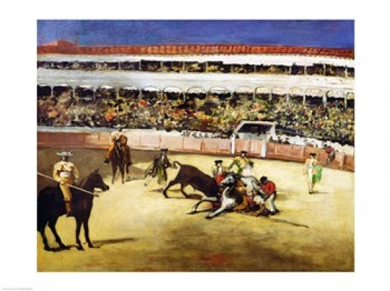 Bull Fight (1865) Poster Print by Edouard Manet featuring dramatic bullfighting scene.