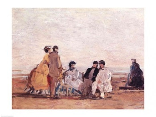 Fine art print of On the Beach at Trouville by Eugene Louis Boudin, showcasing a serene beach scene.