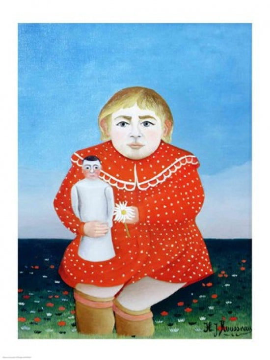 The Girl with a Doll Poster Print by Henri Rousseau showcasing vibrant colors and enchanting imagery.