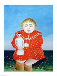 The Girl with a Doll Poster Print by Henri Rousseau showcasing vibrant colors and enchanting imagery.