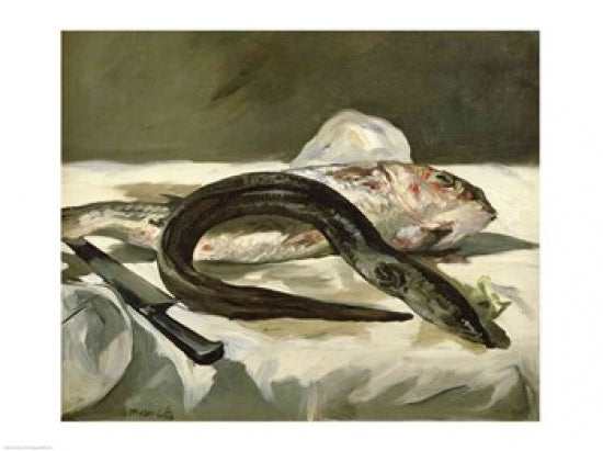Eel and Red Mullet Art Print by Edouard Manet showcasing vibrant colors and detail.