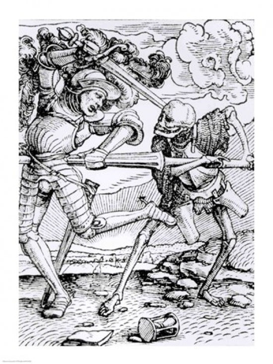 Death and the Knight Poster Print by Hans Holbein, showcasing intricate details and symbolism.