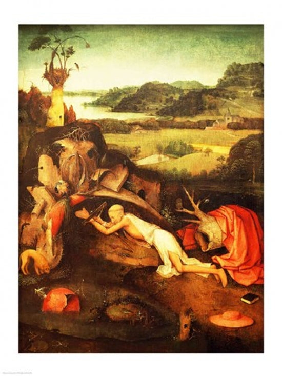 St. Jerome Praying art print by Hieronymus Bosch, rich details and vibrant colors.