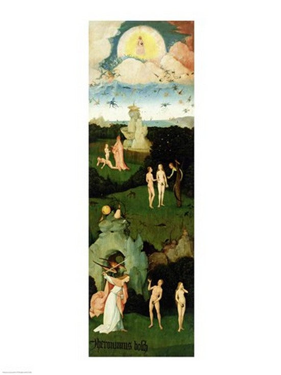 The Haywain Left Wing Poster Print by Hieronymus Bosch, depicting the Garden of Eden.